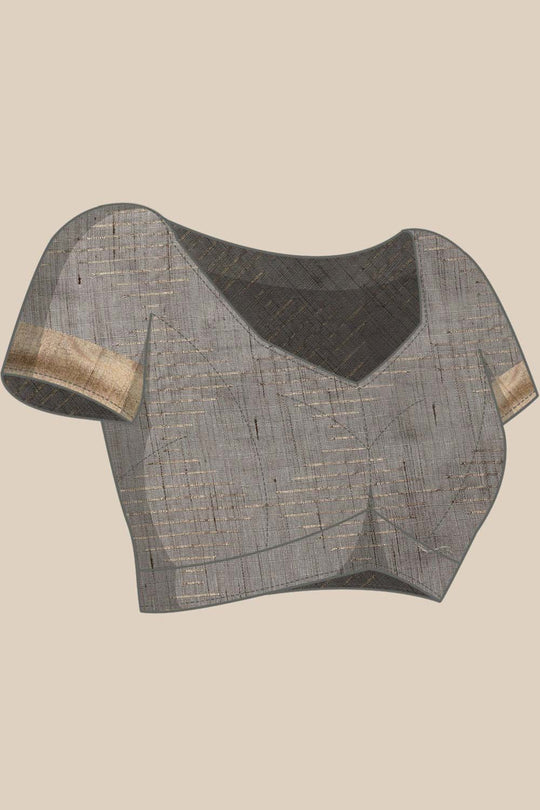 Buy Lori Grey Silk Blend Stripe One Minute Saree Online - Front