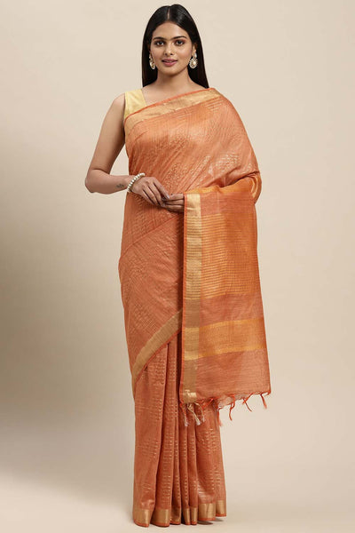 Buy Pulki Orange Silk Blend Stripe One Minute Saree Online - One Minute Saree