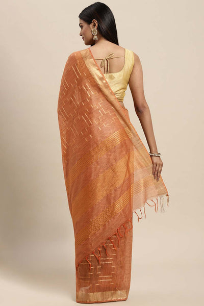 Shop Anise Orange Silk Blend Geometric One Minute Saree at best offer at our  Store - One Minute Saree