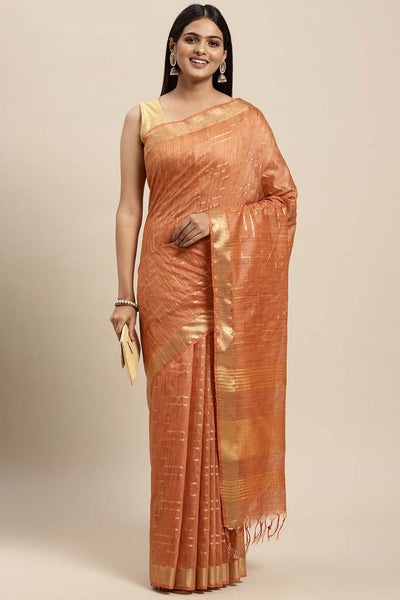 Buy Anise Orange Silk Blend Geometric One Minute Saree Online - One Minute Saree