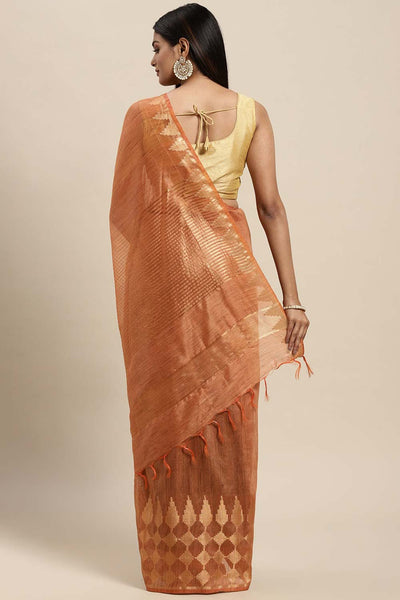 Ana Orange Silk Blend Woven One Minute Saree