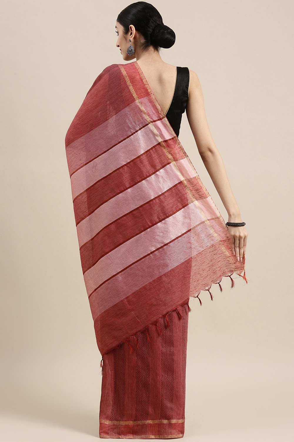 Shop Lopa Burgundy Zari Woven Silk Blend One Minute Saree at best offer at our  Store - One Minute Saree