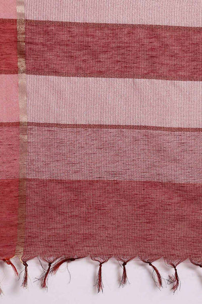 Buy Lopa Burgundy Zari Woven Silk Blend One Minute Saree Online - Back