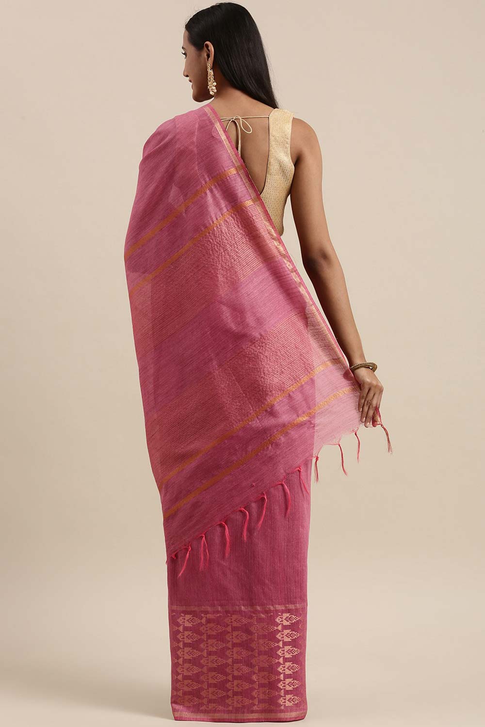 Shop Lana Pink Silk Blend Stripe One Minute Saree at best offer at our  Store - One Minute Saree