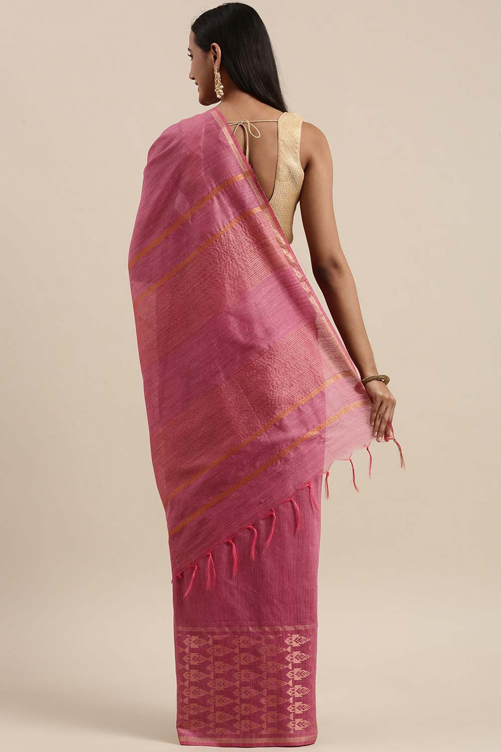 Lana Pink Silk Blend Stripe One Minute Saree