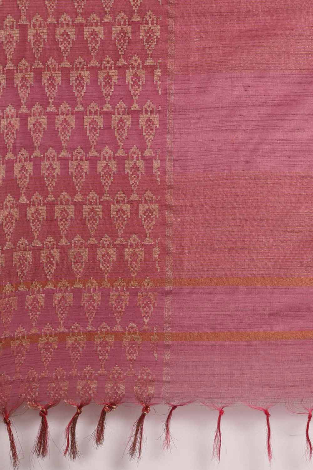 Buy Lana Pink Silk Blend Stripe One Minute Saree Online - Back