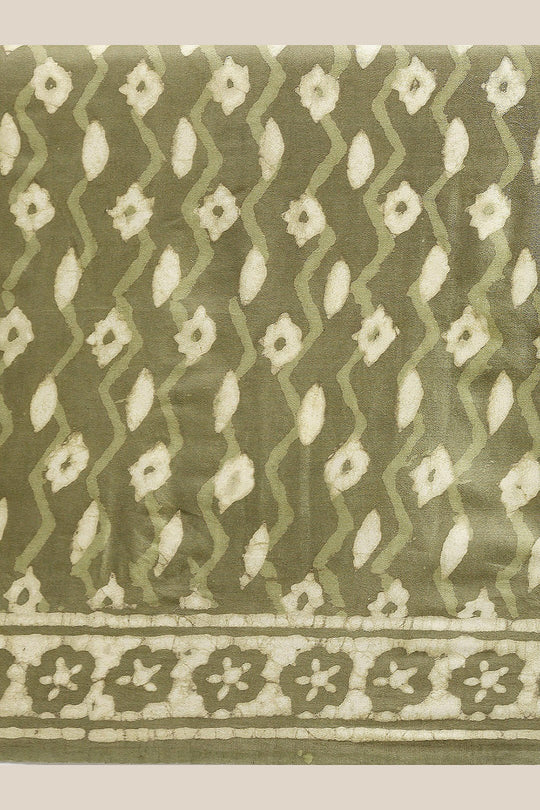 Buy Lata Green Batik Print Art Silk One Minute Saree Online