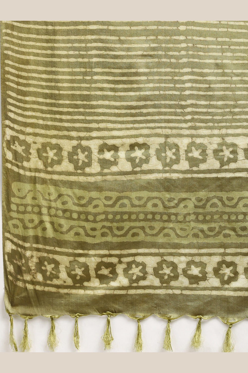 Buy Lata Green Batik Print Art Silk One Minute Saree Online - Back