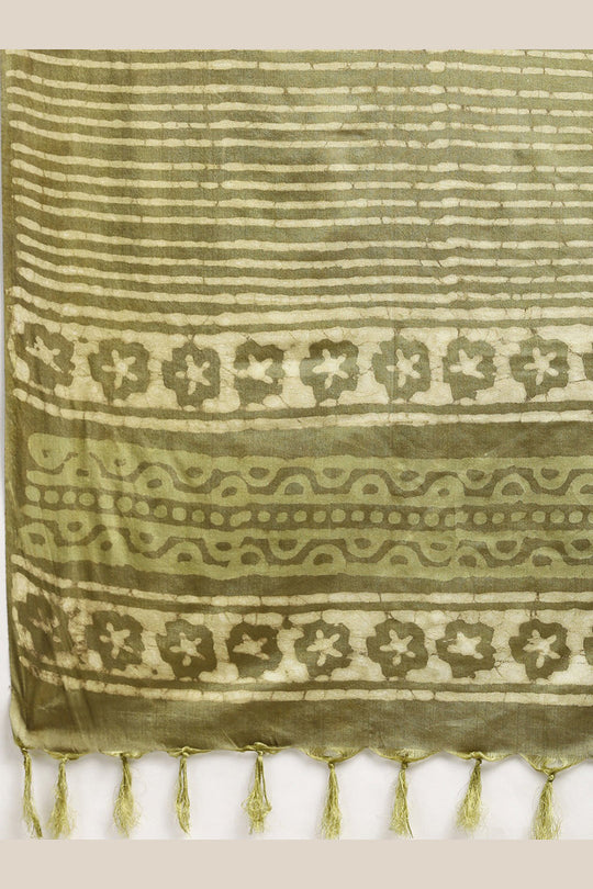 Buy Lata Green Batik Print Art Silk One Minute Saree Online - Back