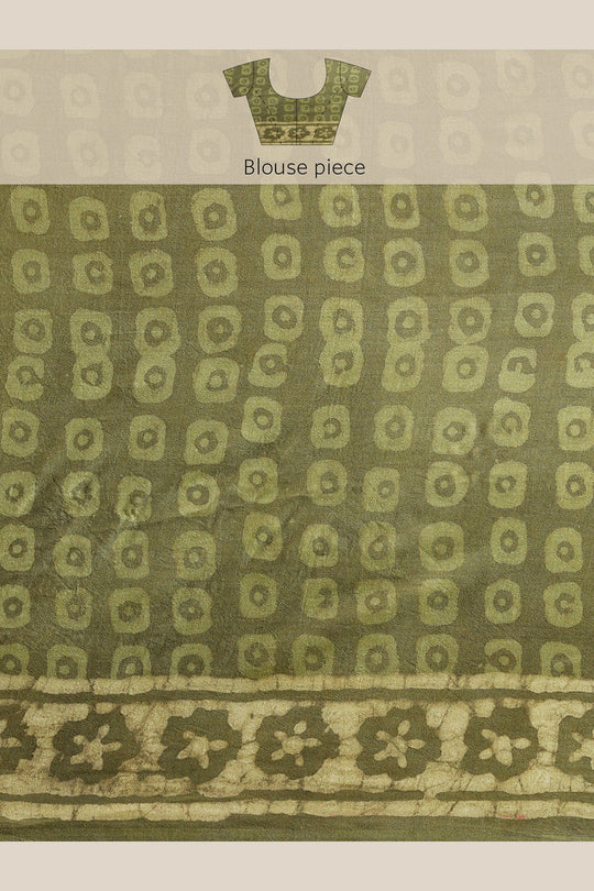 Buy Lata Green Batik Print Art Silk One Minute Saree Online - Side