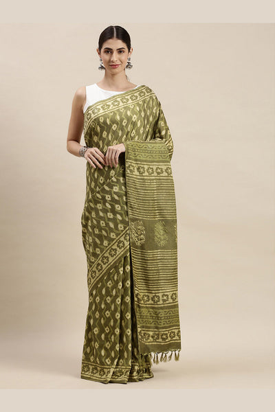 Buy Lata Green Batik Print Art Silk One Minute Saree Online - One Minute Saree