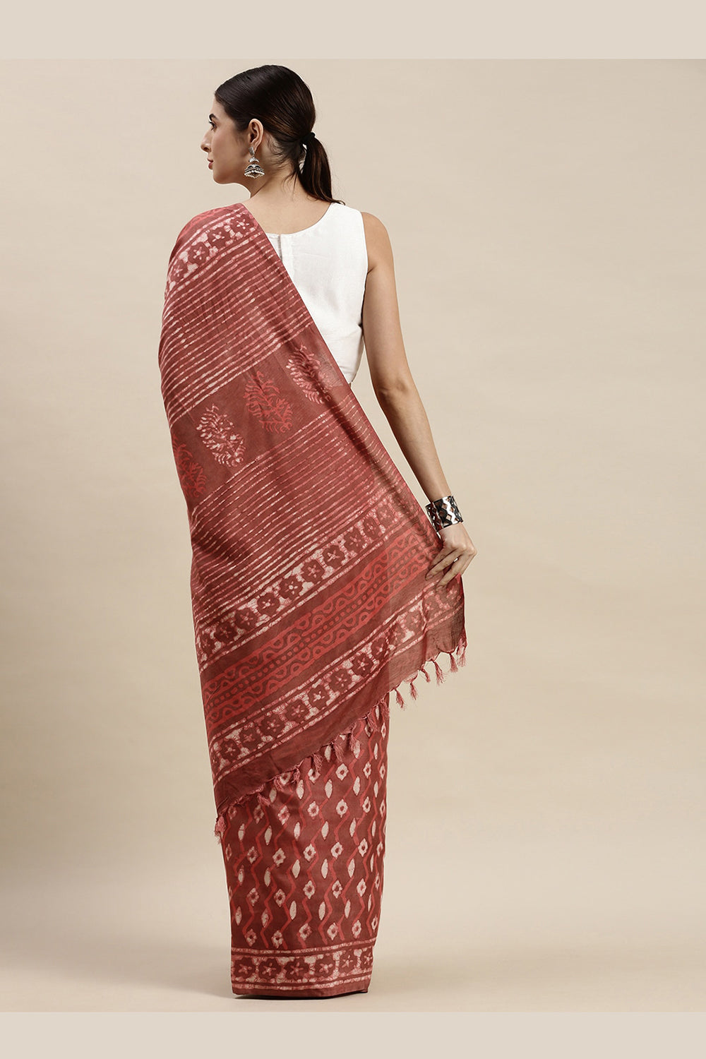 Shop Chloe Brown Batik Print Art Silk One Minute Saree at best offer at our  Store - One Minute Saree