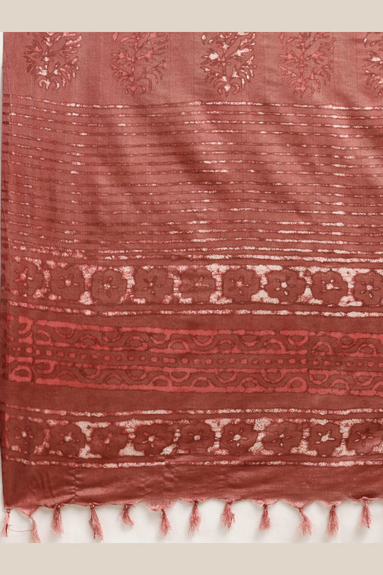 Buy Chloe Brown Batik Print Art Silk One Minute Saree Online - Back