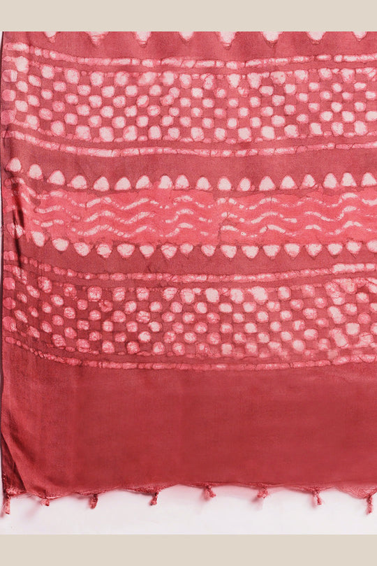 Buy Silia Pink Batik Print, Polka Dot Art Silk One Minute Saree Online - Back