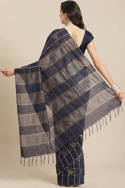 Shop Riya Navy Blue Zari Woven Blended Silk One Minute Saree at best offer at our  Store - One Minute Saree
