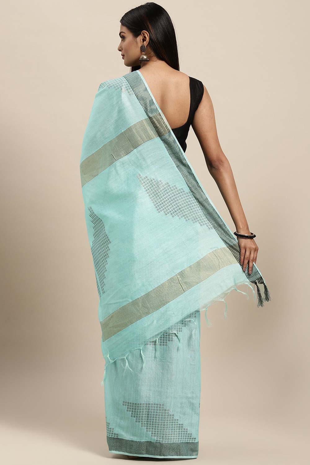 Betsy Blue Silk Blend Woven One Minute Saree