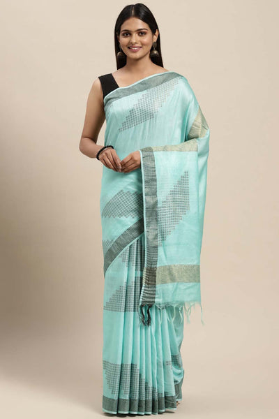 Buy Betsy Blue Silk Blend Woven One Minute Saree Online - One Minute Saree