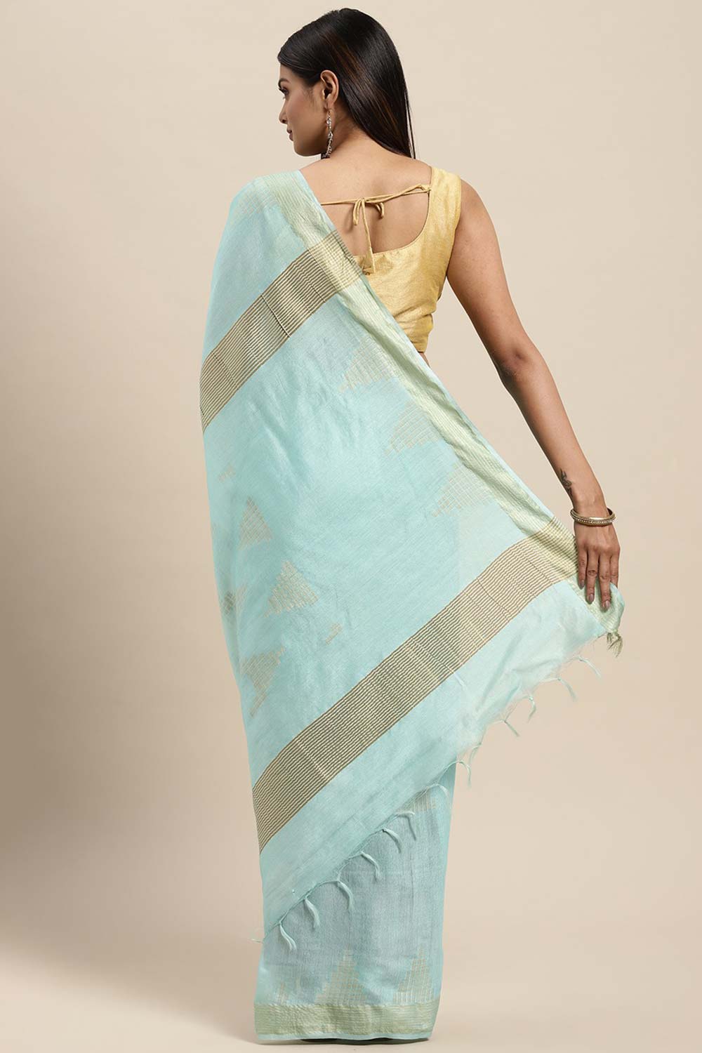 Shop Bina Blue Silk Blend Woven One Minute Saree at best offer at our  Store - One Minute Saree