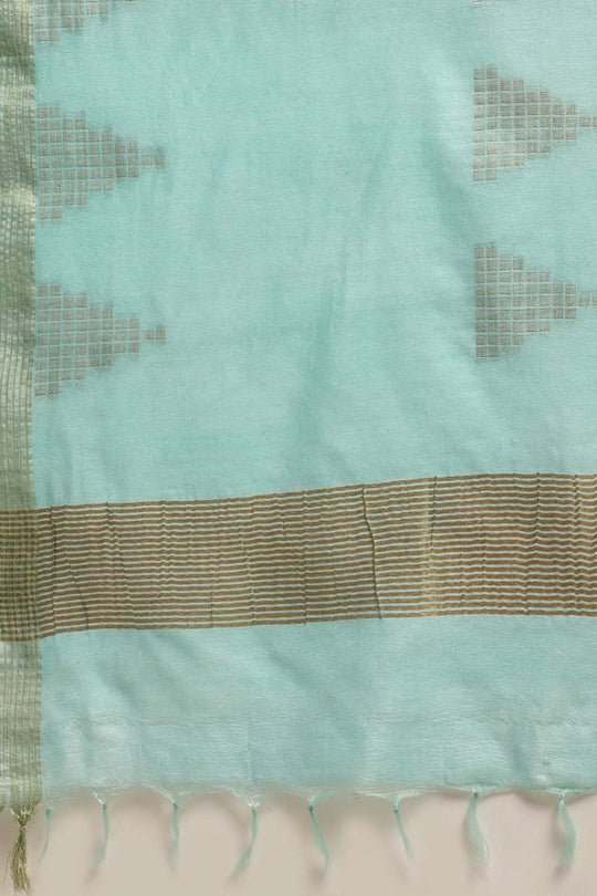 Buy Bina Blue Silk Blend Woven One Minute Saree Online - Back