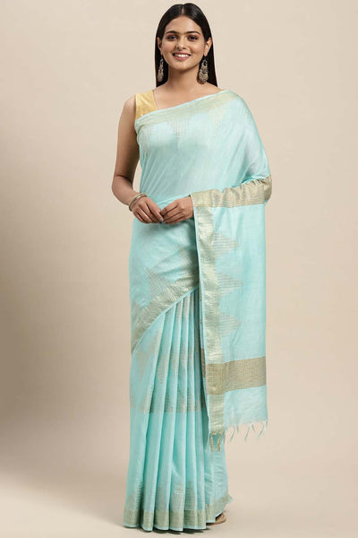 Buy Bina Blue Silk Blend Woven One Minute Saree Online - One Minute Saree