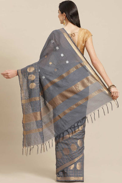 Shop Lina Grey Zari Woven Blended Silk One Minute Saree at best offer at our  Store - One Minute Saree