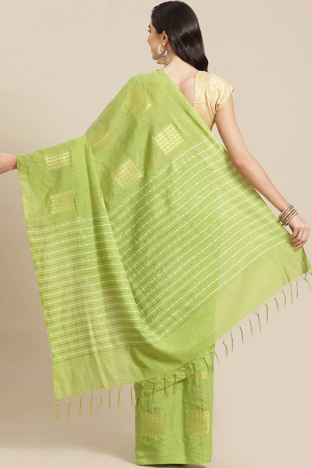 Shop Sarah Light Green Zari Woven Blended Silk One Minute Saree at best offer at our  Store - One Minute Saree