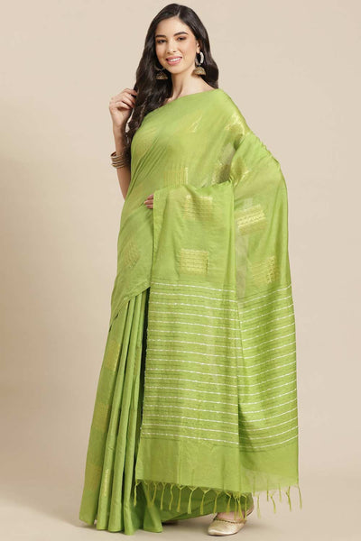 Buy Sarah Light Green Zari Woven Blended Silk One Minute Saree Online - One Minute Saree