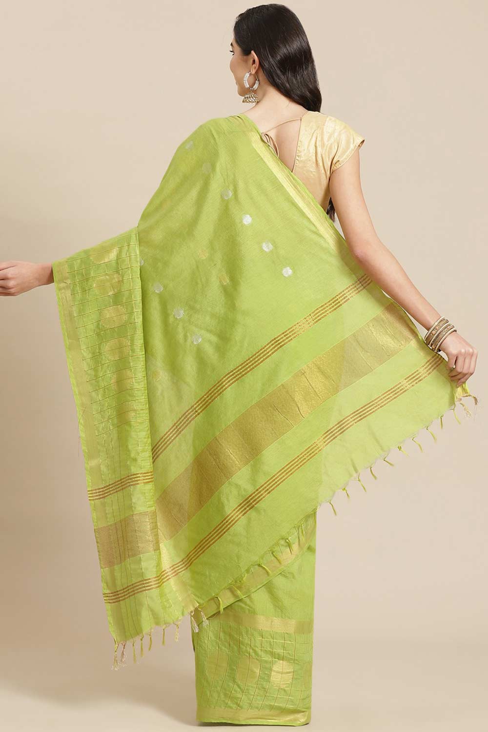 Shop Luna Light Green Zari Woven Blended Silk One Minute Saree at best offer at our  Store - One Minute Saree