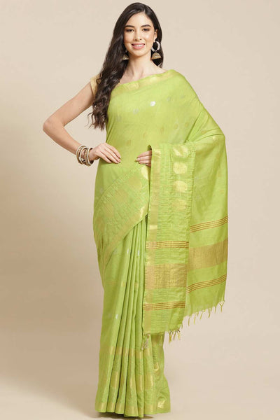 Buy Luna Light Green Zari Woven Blended Silk One Minute Saree Online - One Minute Saree