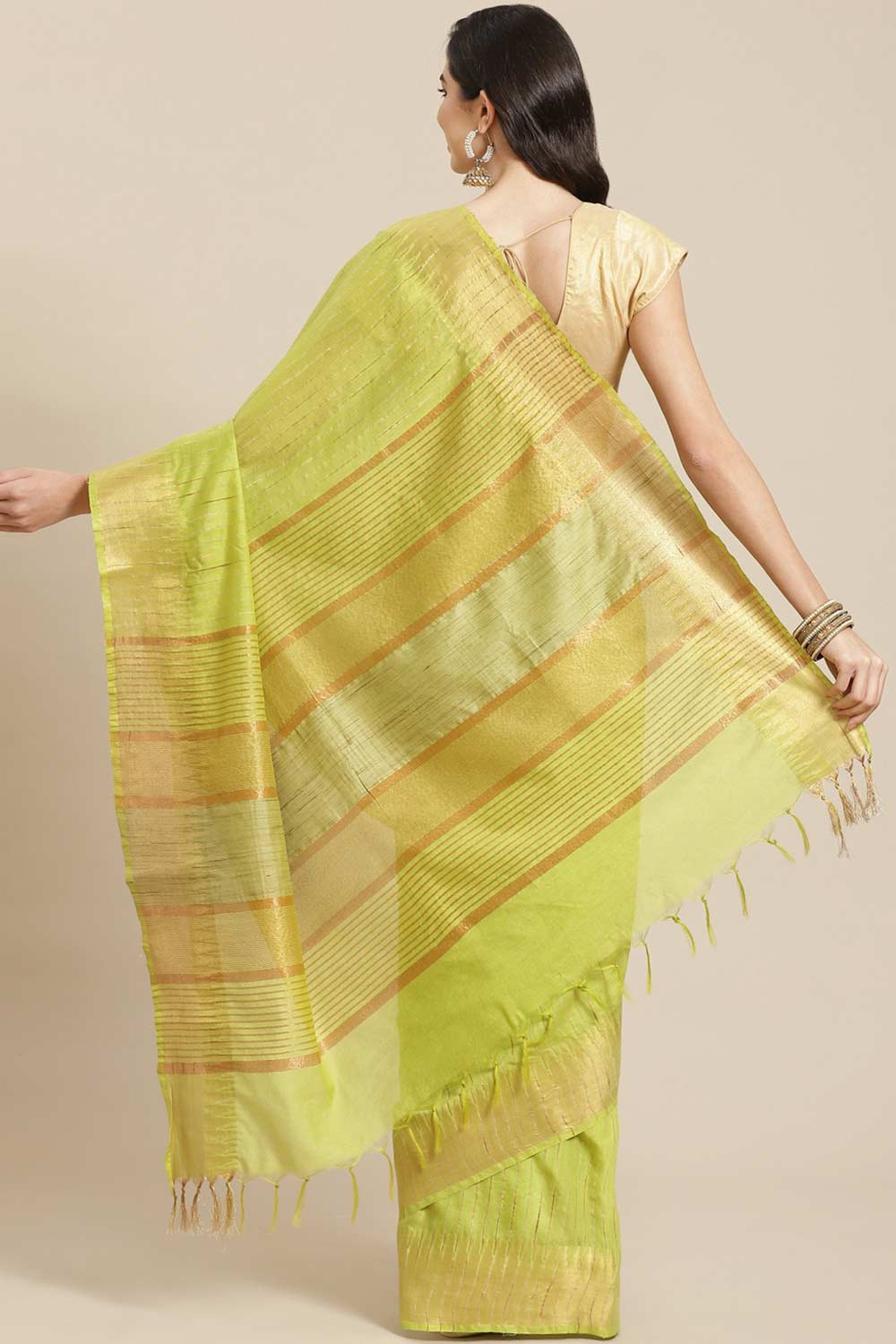 Shop Airana Light Green Zari Woven Blended Silk One Minute Saree at best offer at our  Store - One Minute Saree