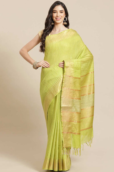 Buy Airana Light Green Zari Woven Blended Silk One Minute Saree Online - One Minute Saree