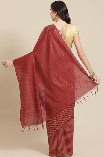 Buy Maroon Woven Blended Silk One Minute Saree Online - Back