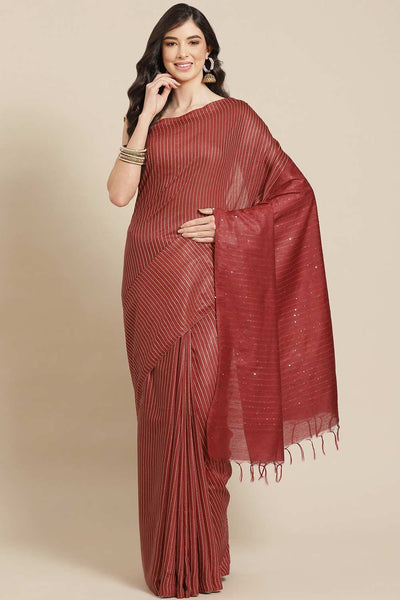 Buy Maroon Woven Blended Silk One Minute Saree Online