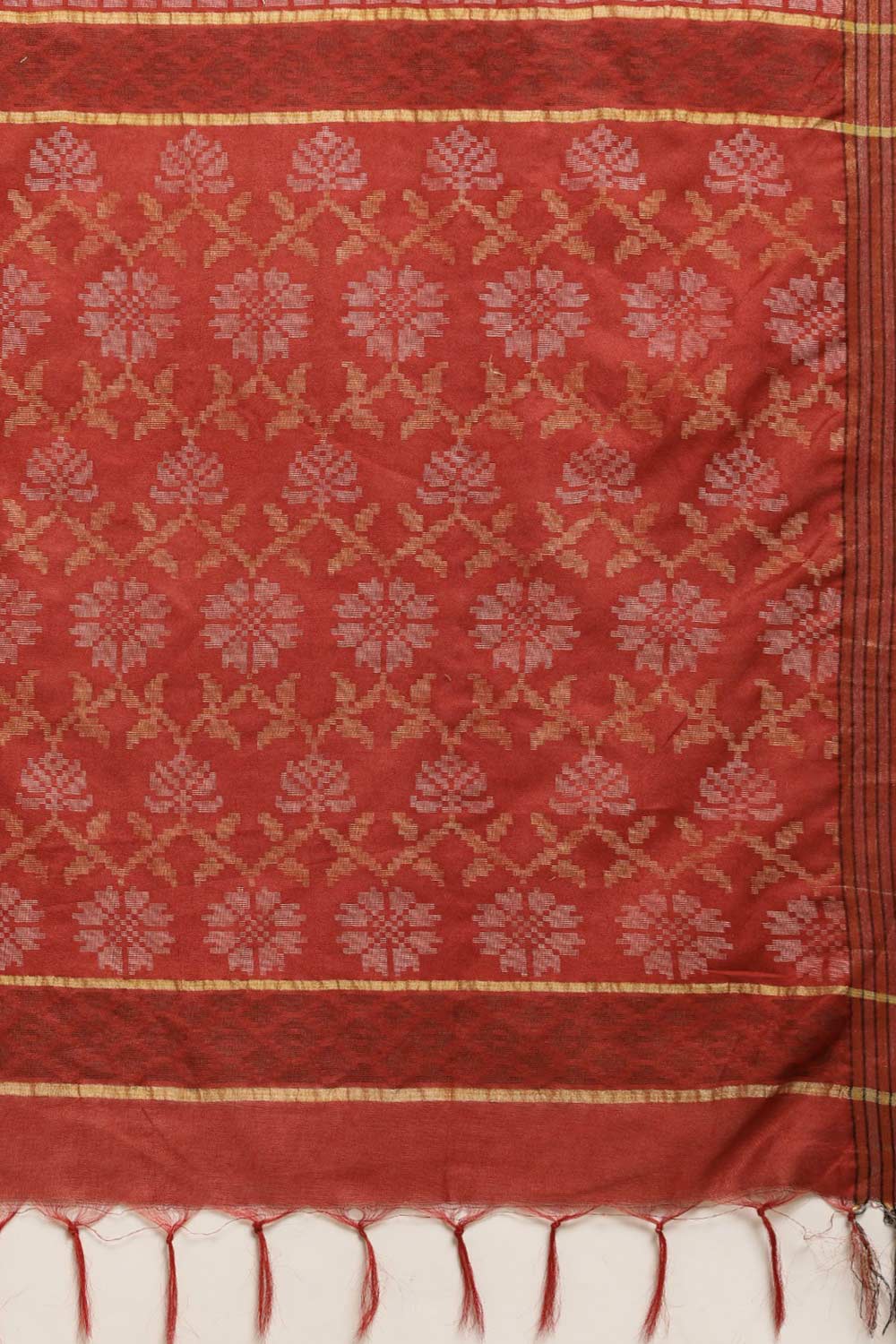 Buy Sheena Red Zari Woven Blended Silk One Minute Saree Online - Back