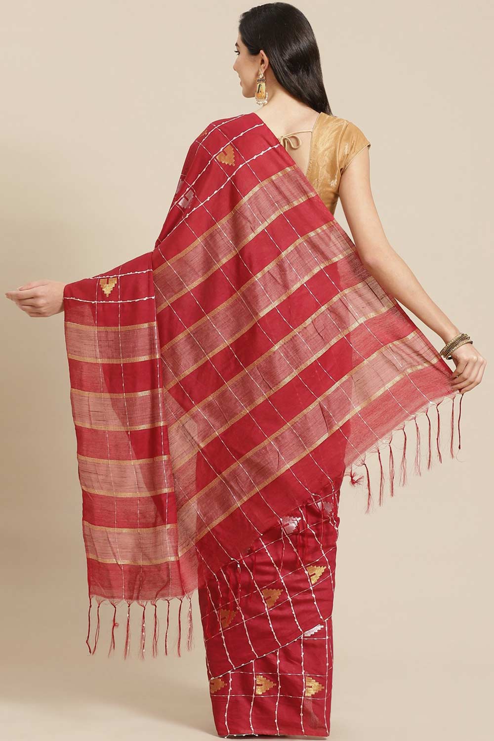 Shop Jenni Burgundy Zari Woven Blended Silk One Minute Saree at best offer at our  Store - One Minute Saree