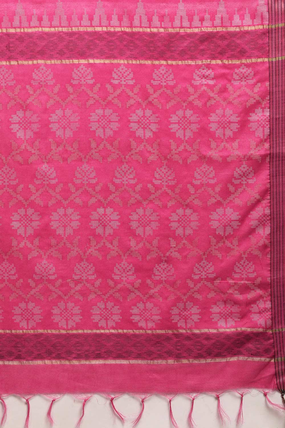 Buy Peppa Pink Zari Woven Blended Silk One Minute Saree Online - Back