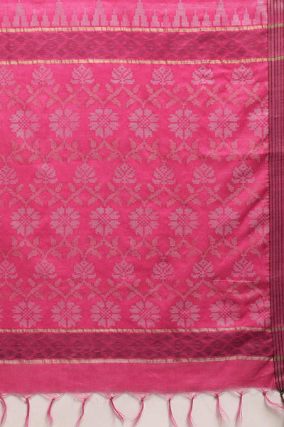 Buy Peppa Pink Zari Woven Blended Silk One Minute Saree Online - Back
