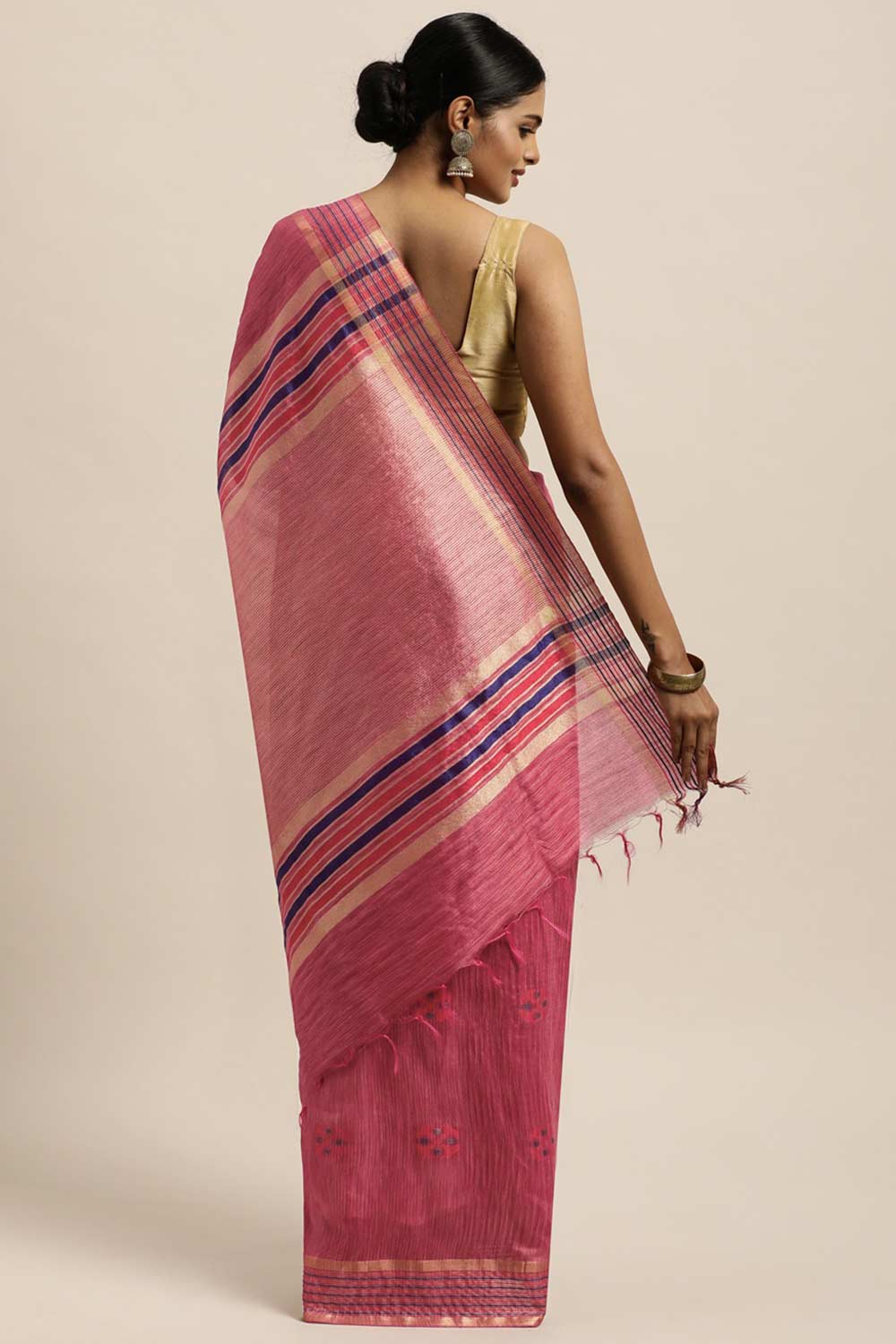 Shop Lilliann Pink Zari Woven Silk Blend One Minute Saree at best offer at our  Store - One Minute Saree