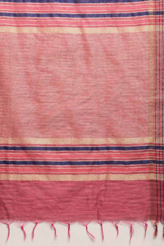 Buy Lilliann Pink Zari Woven Silk Blend One Minute Saree Online - Back