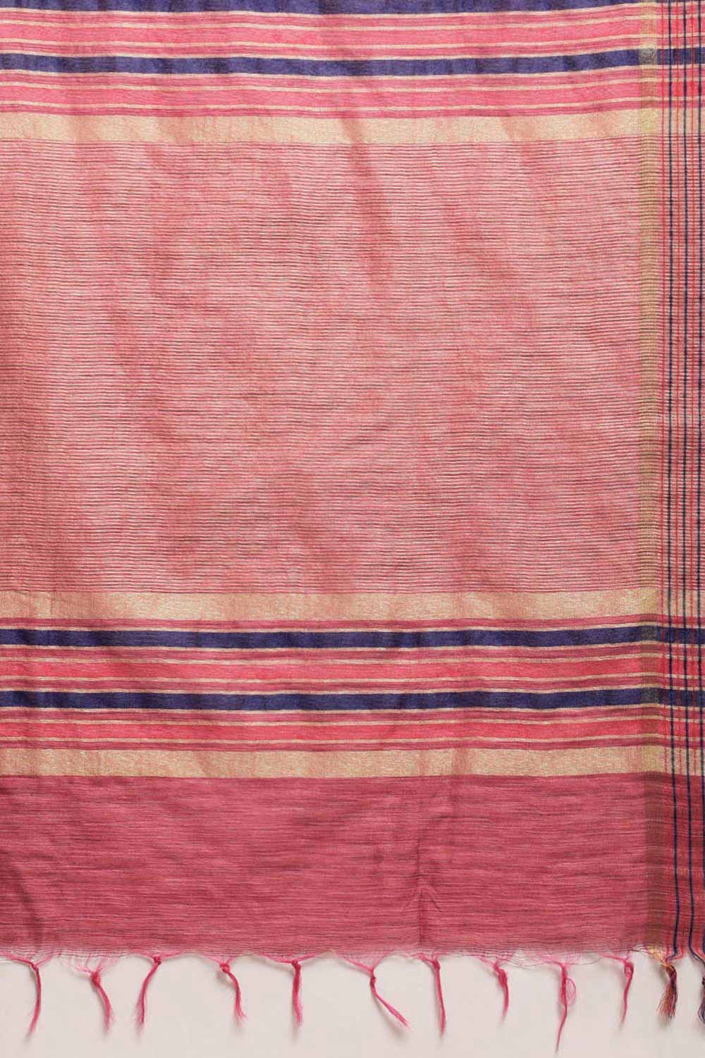 Buy Lilliann Pink Zari Woven Silk Blend One Minute Saree Online - Back