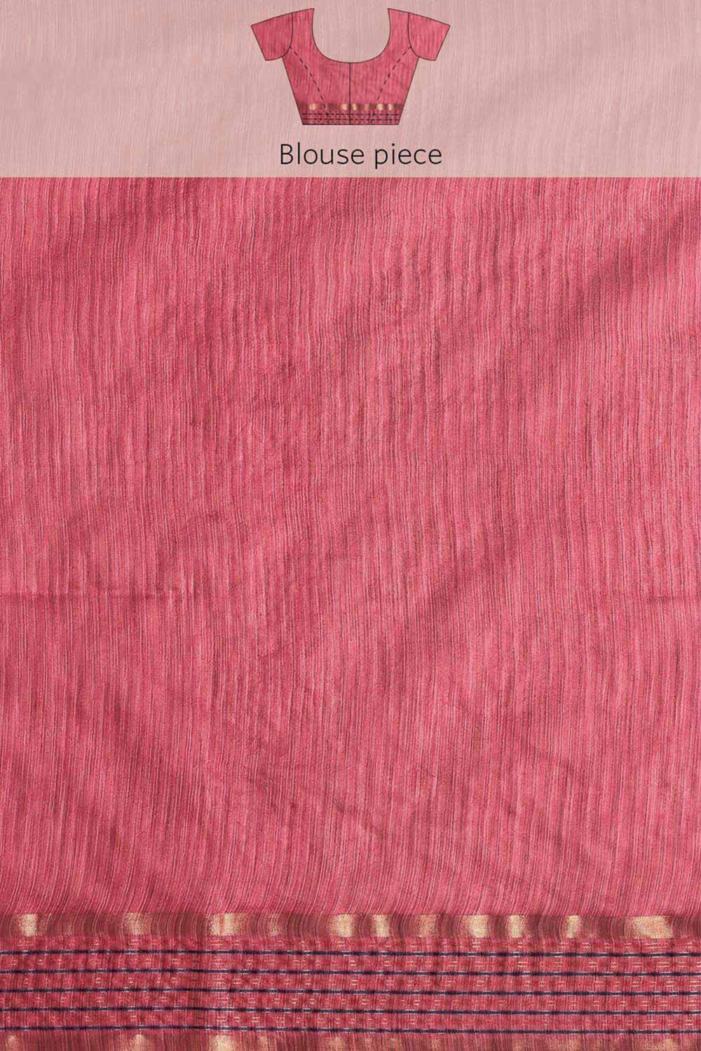 Buy Lilliann Pink Zari Woven Silk Blend One Minute Saree Online - Side