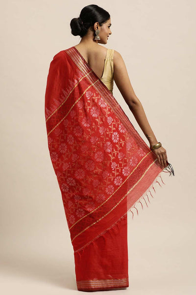 Shop Reena Red Zari Woven Blended Silk One Minute Saree at best offer at our  Store - One Minute Saree