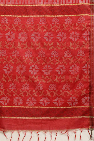 Buy Reena Red Zari Woven Blended Silk One Minute Saree Online - Back