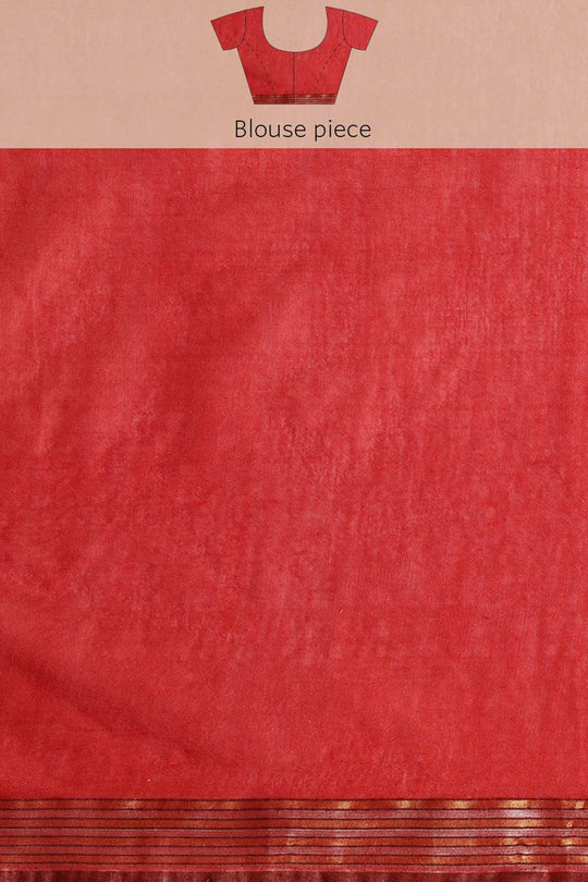 Buy Reena Red Zari Woven Blended Silk One Minute Saree Online - Side