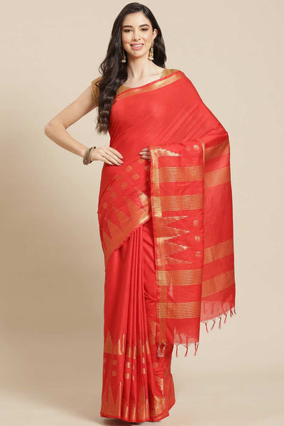 Buy Mirabelle Red Zari Woven Blended Silk One Minute Saree Online - One Minute Saree