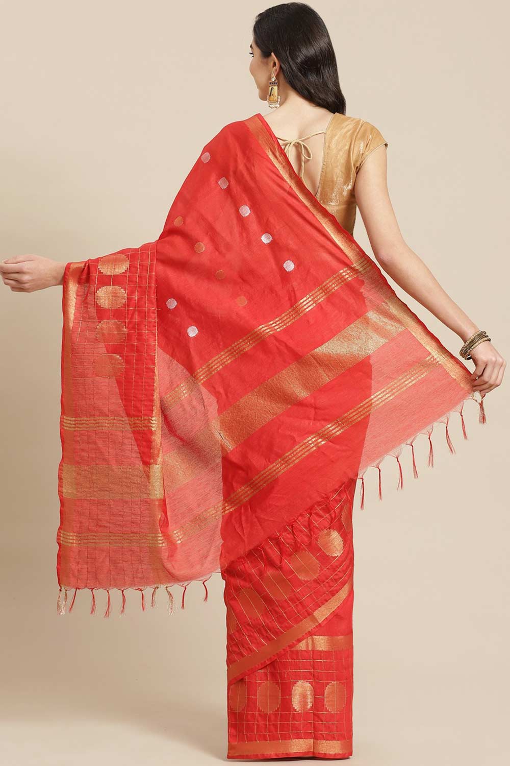 Shop Isabel Red Zari Woven Blended Silk One Minute Saree at best offer at our  Store - One Minute Saree