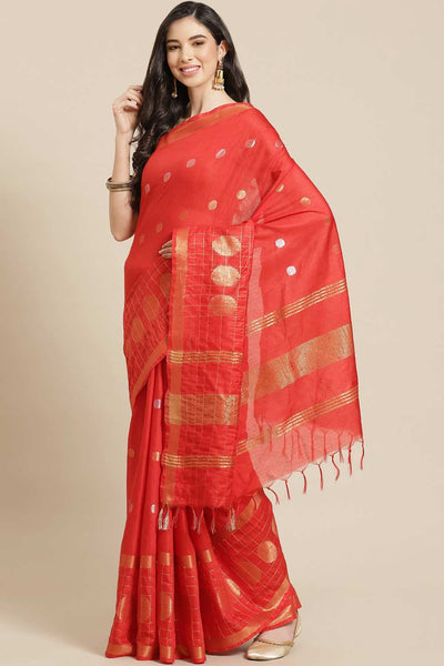 Buy Isabel Red Zari Woven Blended Silk One Minute Saree Online - One Minute Saree