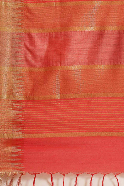 Buy Bella Red Zari Woven Blended Silk One Minute Saree Online - Back