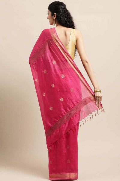 Buy Pink Zari Woven MODAL SILK One Minute Saree Online - Back
