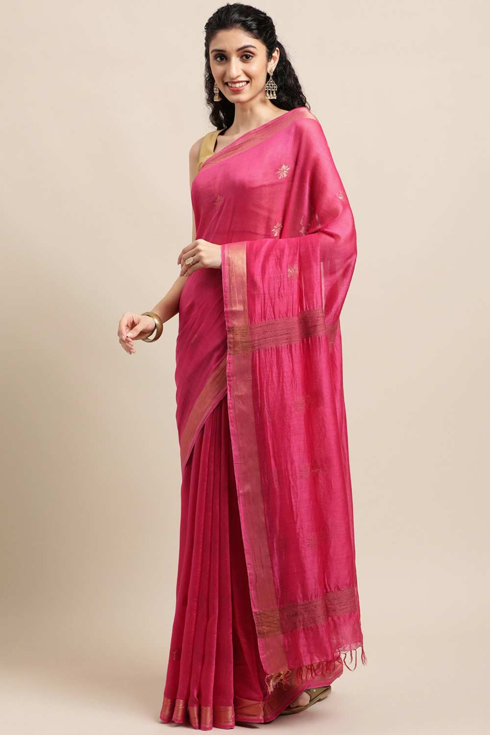 Buy Pink Zari Woven MODAL SILK One Minute Saree Online